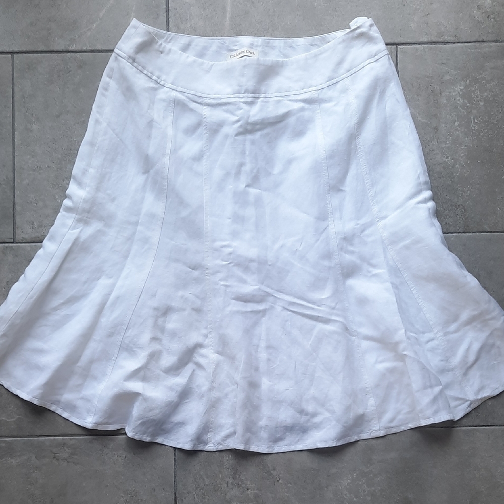Coldwater Creek White A-Line Linen/rayon Skirt- Size PM 10-12
